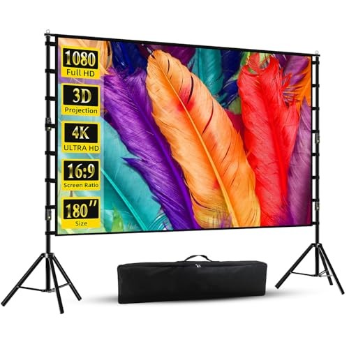 Projector Screen with Stand, Portable and Foldable Projection Screen 180 inch
