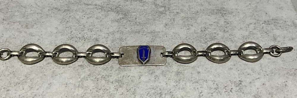 WW2 US Army Infantry School Sterling Silver Follow Me 6.75” Sweetheart Bracelet