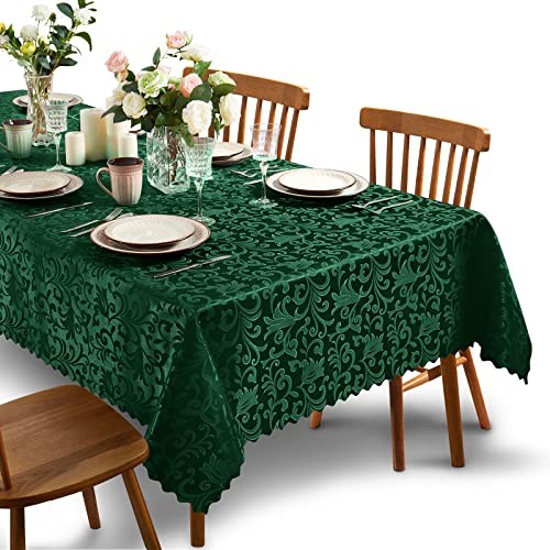Damask Rectangle Tablecloth, Luxury Jacquard 84" x 60" (Rectangular) Green