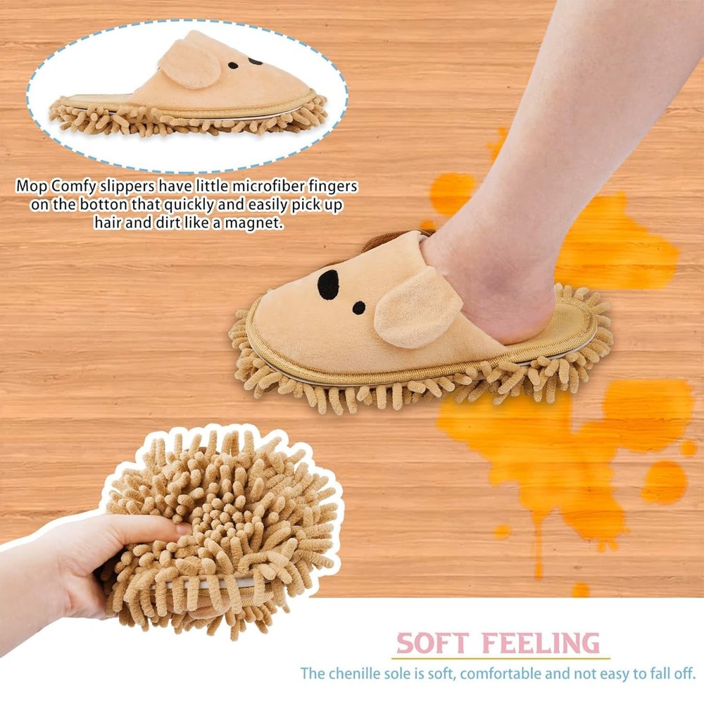 Cartoon Dog Mop Slippers Microfiber Clean Dusting Slippers Detachable Mopping...