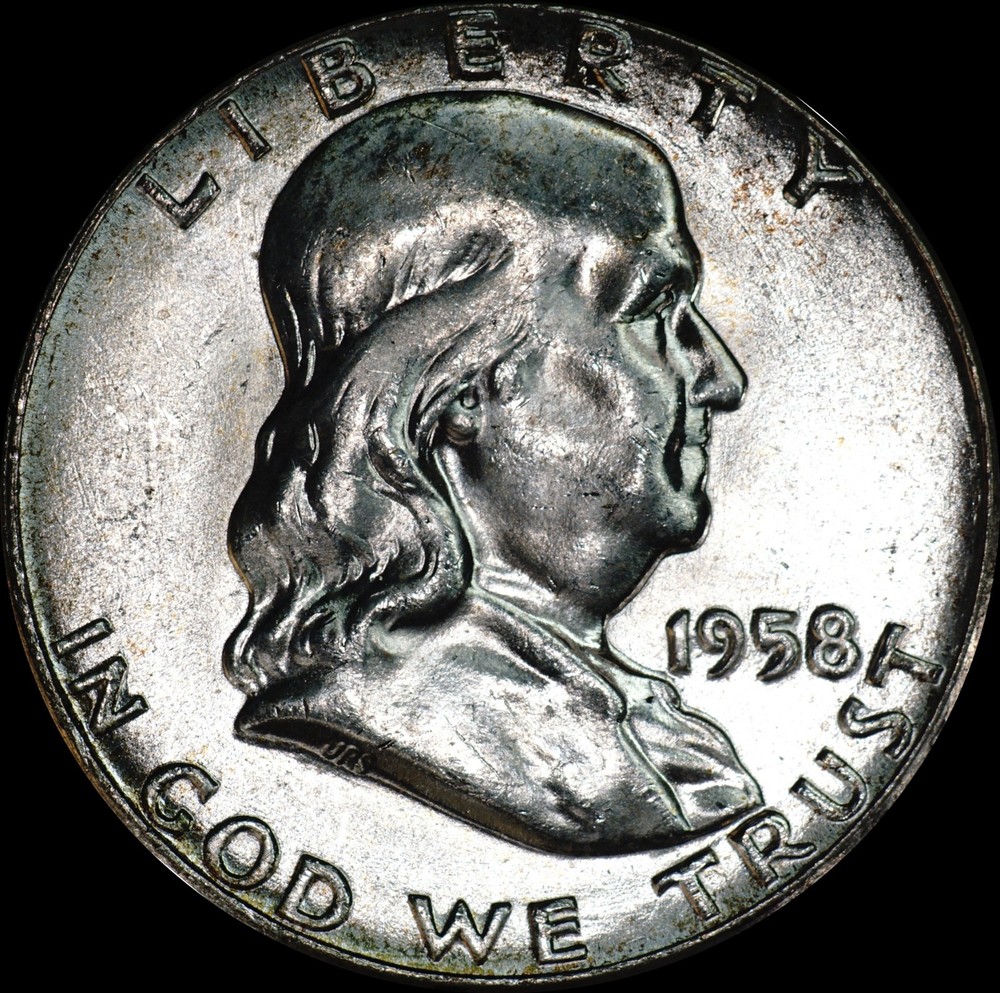 1958 Franklin Half Dollar Silver Uncirculated, Type 2, Lite Tone, As Shown  100A