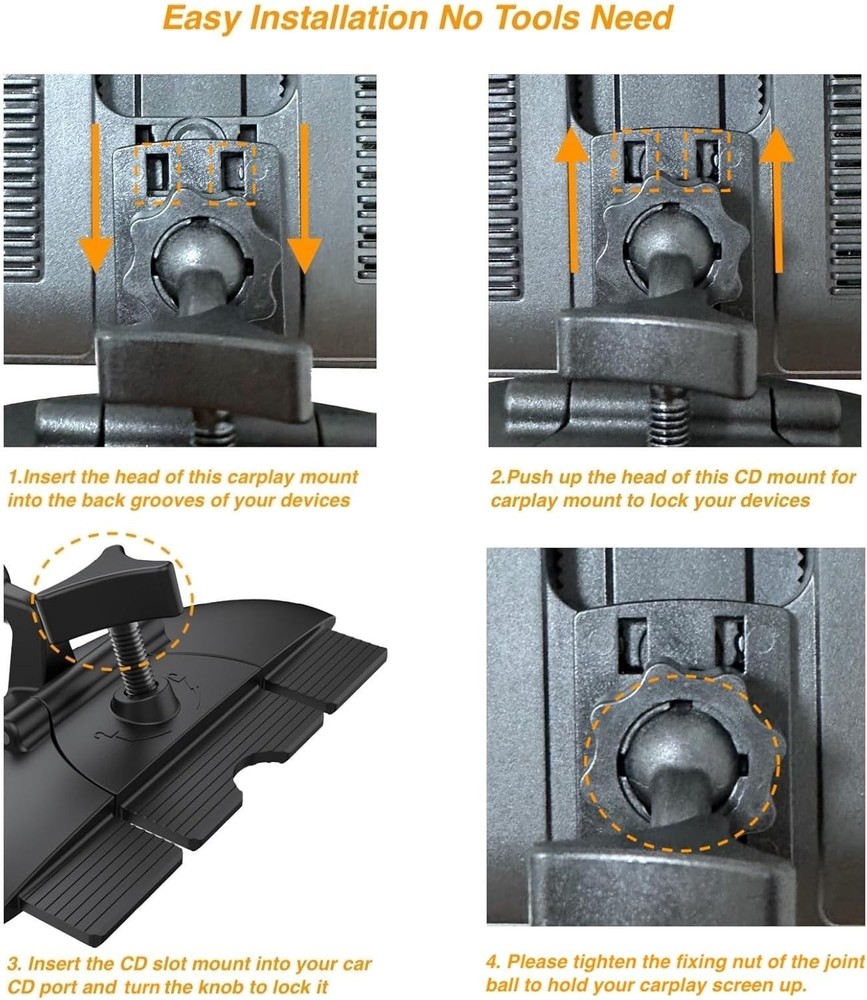EXTOMUXE CD Slot Mount for CarPlay Screen [Secure 4-Button Lock], 360°