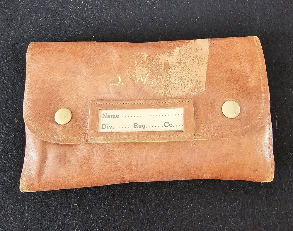 Vintage WW2 Leather Tri-fold Pouch Sewing Kit With Name Plate & Initials