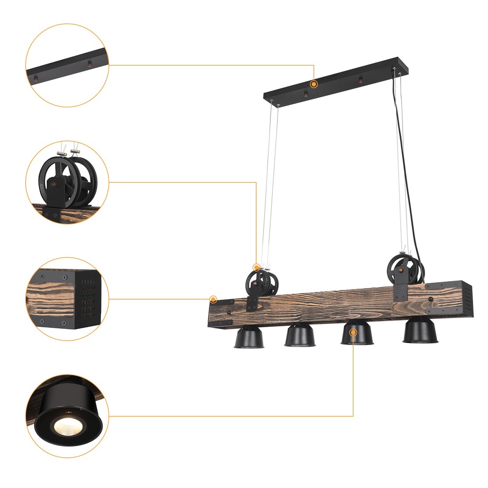 Rustic Dining Room Ceiling Fixture with 4 E26 Bulb Sockets for Dining Room