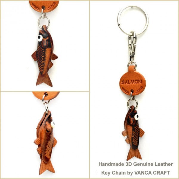 Salmon Japanese Leather Keychains Fish