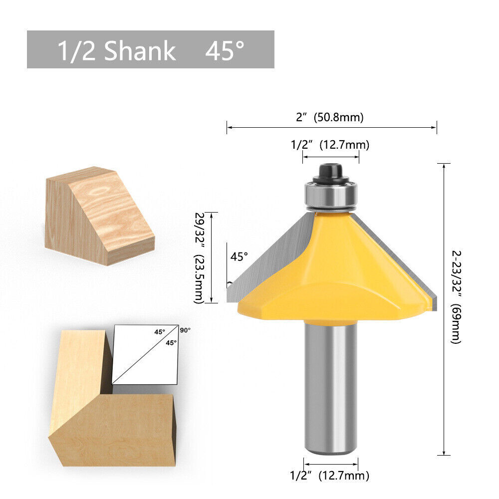 5 Bit Chamfer Edge Forming Router Bit Set - 1/2" Shank Woodworking Cutter