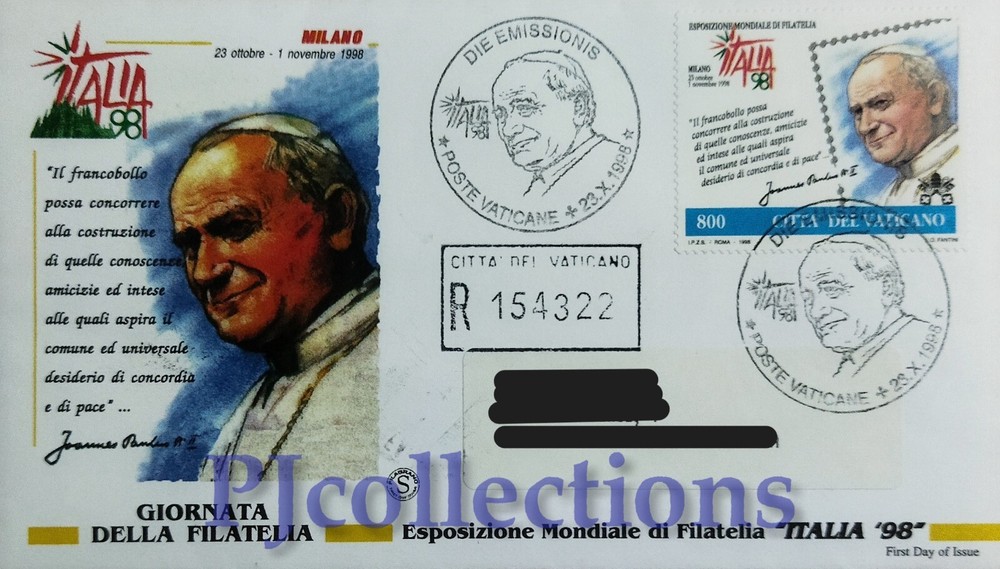 3891-VATICAN 1998 PHILATELY DAY RECOMMENDED ENVELOPE 5 VALUES UNC