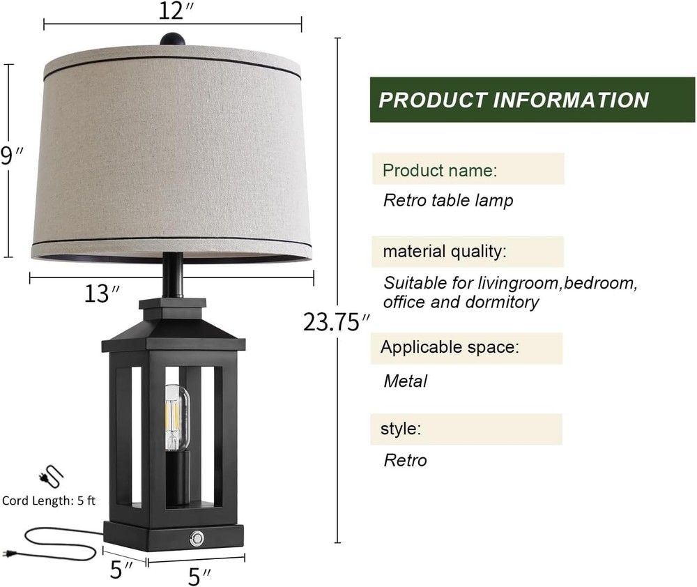 23.75" Retro Farmhouse Black Table Lamp