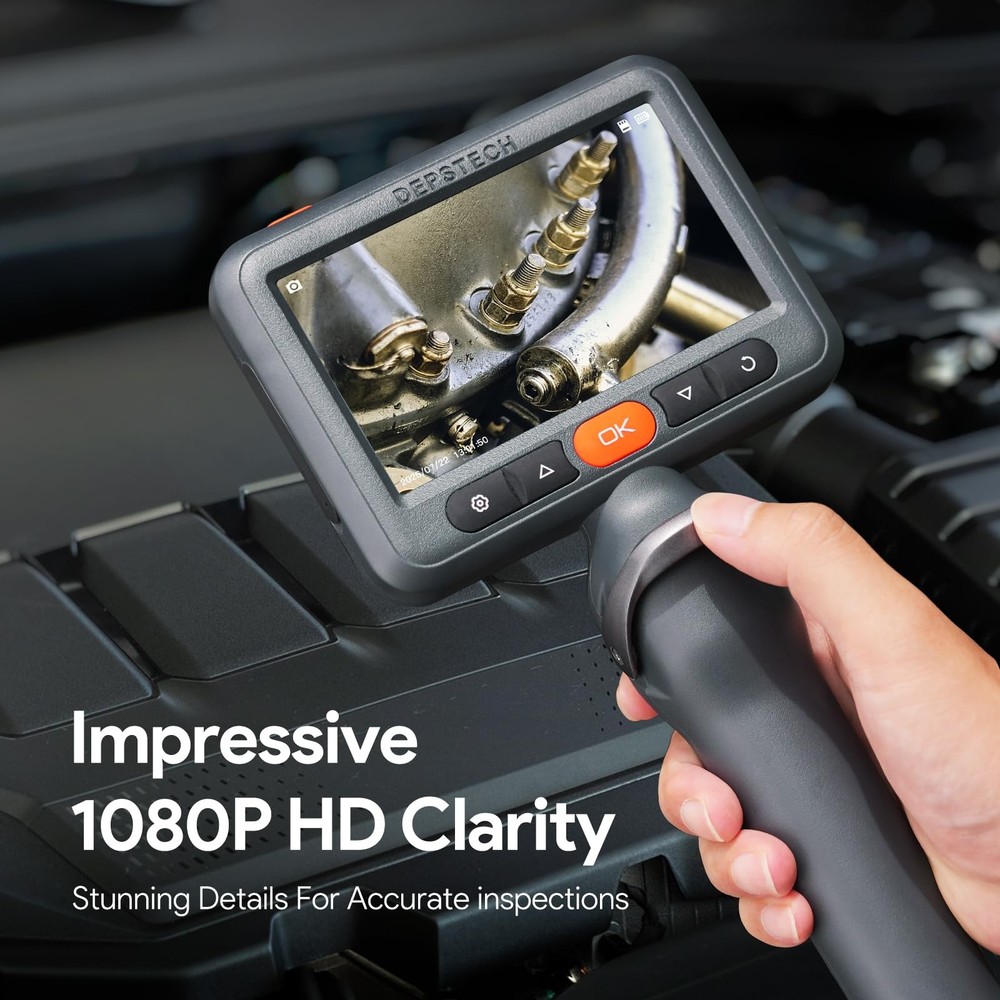 Articulating Borescope Camera with Light, 5" IPS HD Screen, Industrial Endosc...