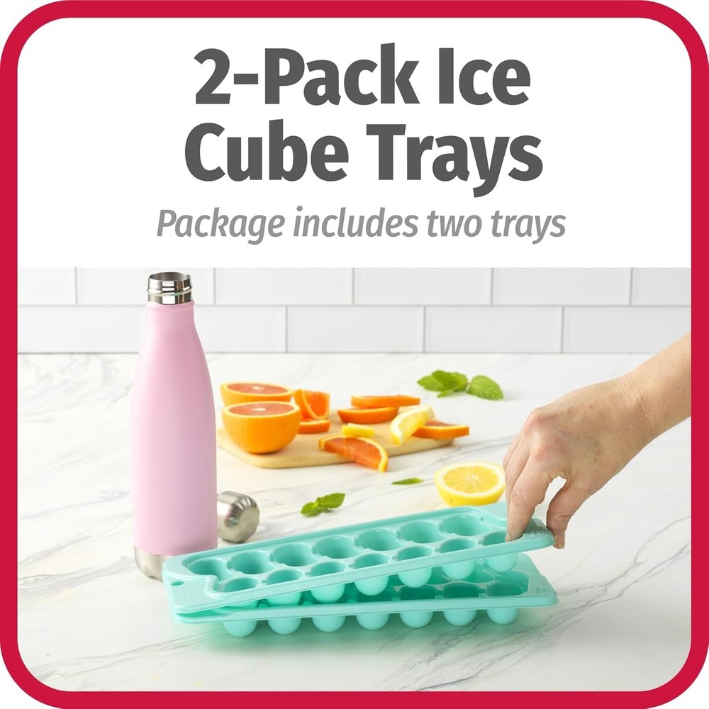 2 Pack Ice Cube Trays Plastic Rectangular Shape Stackable Flexible Washable