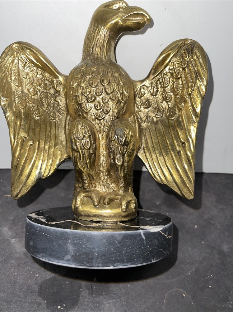 Large Vintage Brass Plated American Eagle On Marble Base