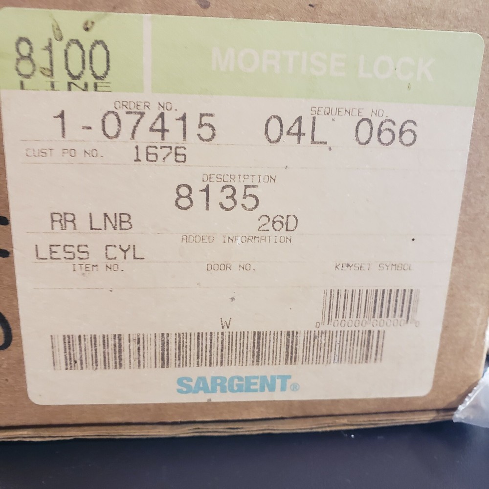 SARGENT 8135 LNB 26D MORTISE LOCK Locksmith