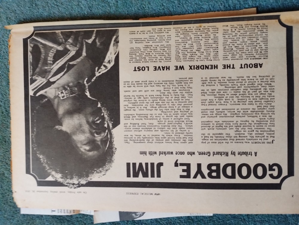 Sk15 Ephemera 1970 Article Jimi Hendrix Memorial
