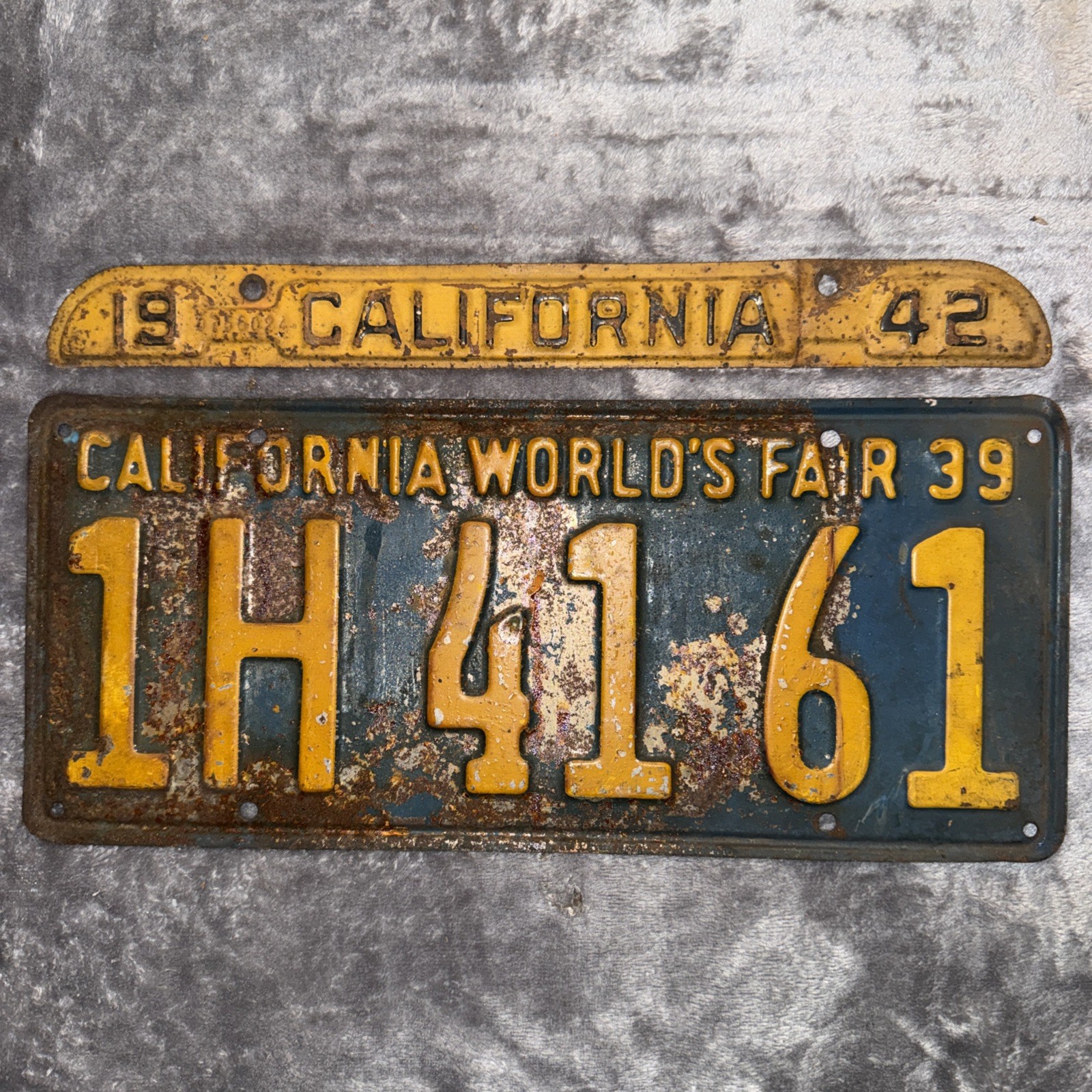 1939 California World’s Fair License Plate 1H4161 w/ 1942 Tag