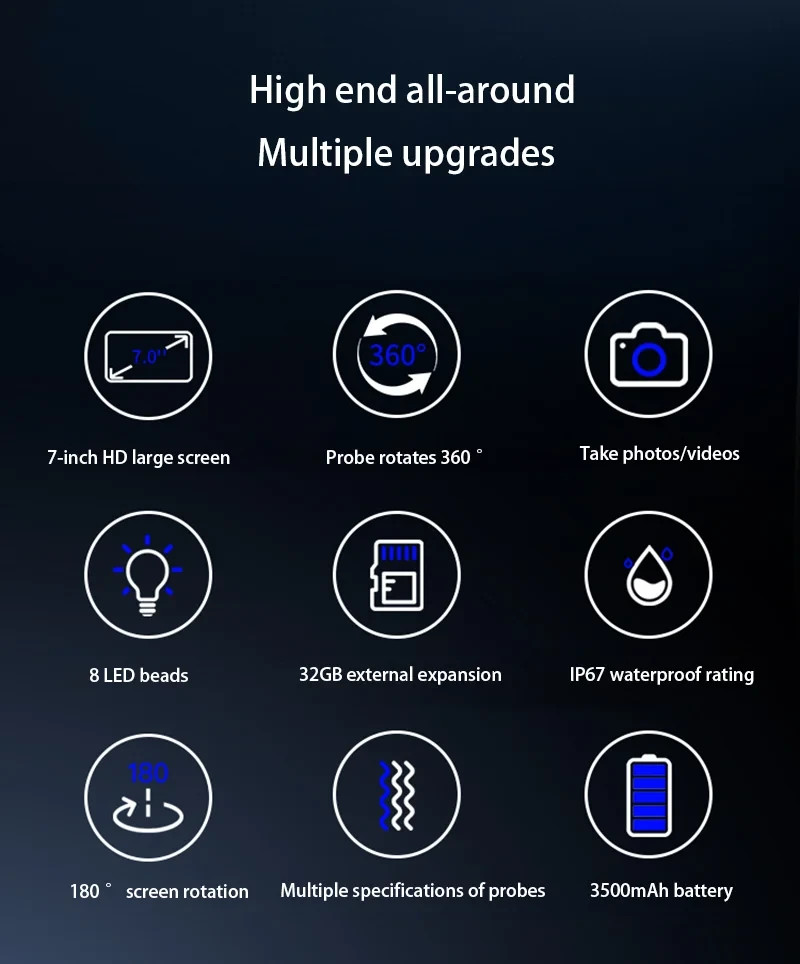 7-inch 2-Way 360° Articulating Borescope Industrial Endoscope Inspection Camera