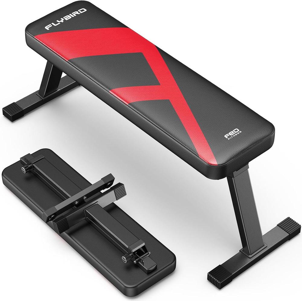 Foldable Flat Weight Bench for Home Gym, Sturdy Strength Training Workout Bench,