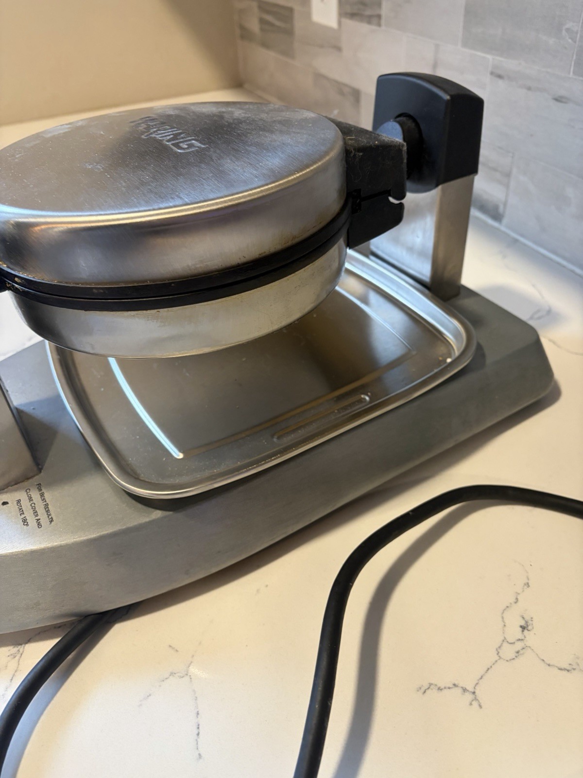 WARING Pro WMK300 Professional Belgian Waffle Maker Silver Used Tested