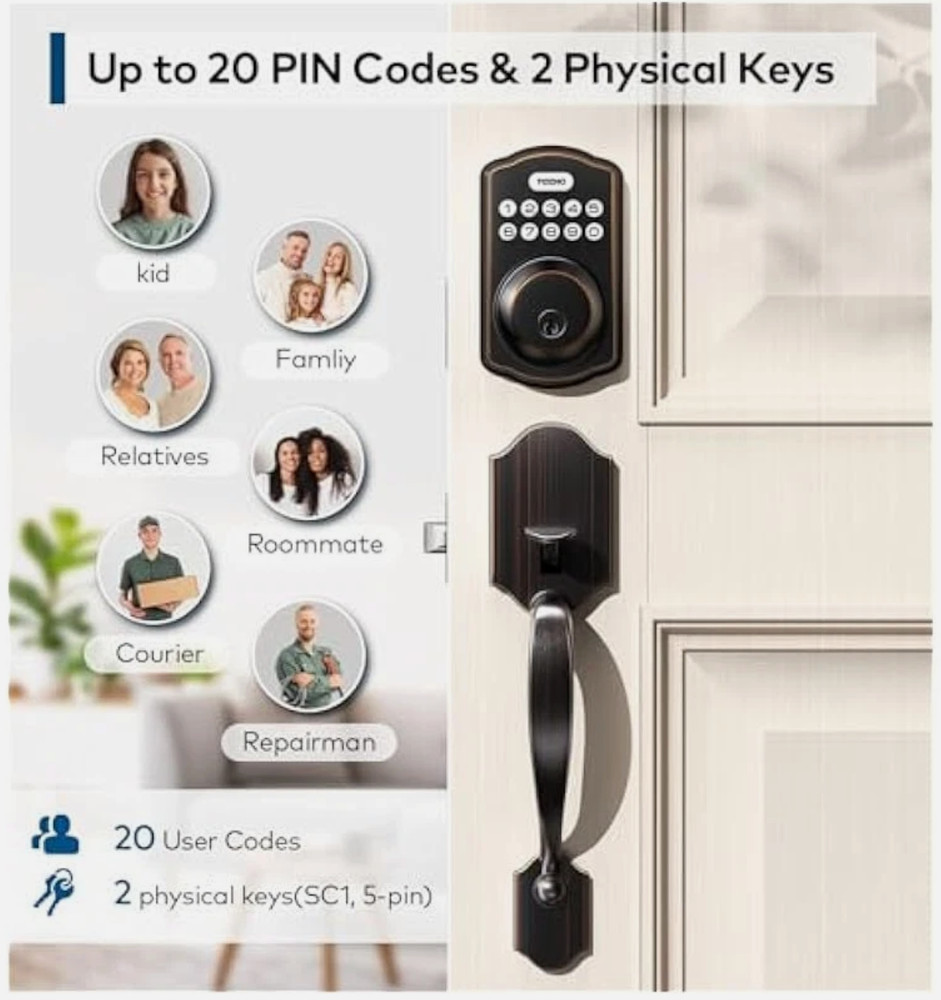Digital Keypad Door Lock Set, Secure Front Door Access with Handle & 2 Keys