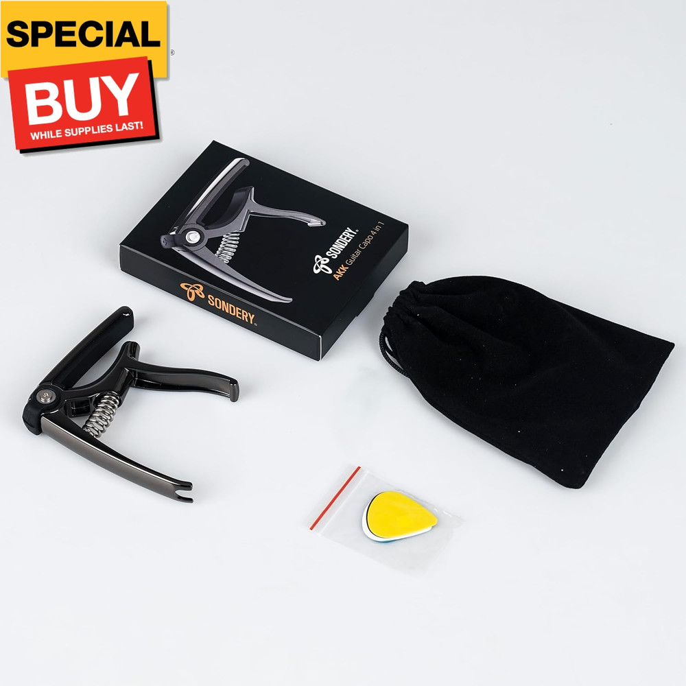 4-in-1 Guitar Capo Includes String Cutter Pin Puller Pick Holder and 5 Guitar Pi