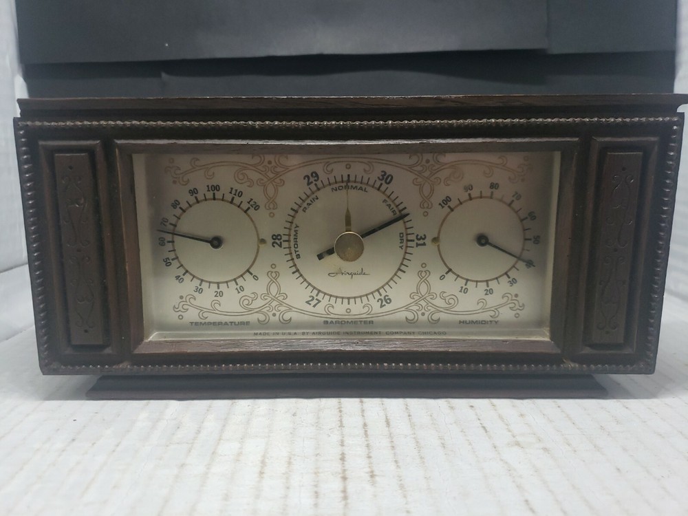 Vintage Airguide Weather Station Desktop Console Thermometer Barometer...