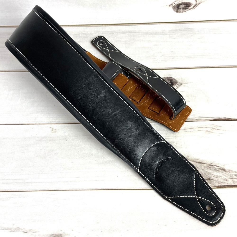 Walker & Williams B4B Extra Wide 4” Black Leather Double Padded Guitar Strap   
