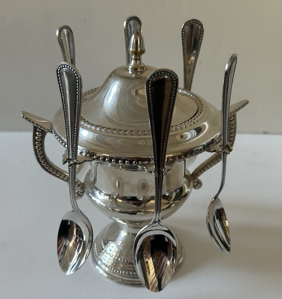 William Adams A Towle Company Silverplated  7"h Covered Bowl With 6 spoons