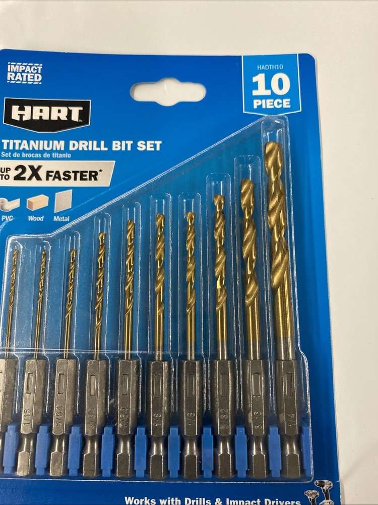 HART 10-PC Titanium Drill Bit Set 135° Split Point Tip & 1/4" Hex Shank- New