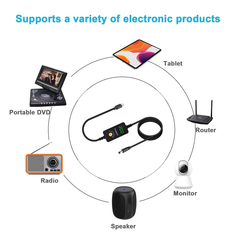 YTADNETH Universal USB C to DC Adapter, Barrel PD Trigger Cable, USB-C Black