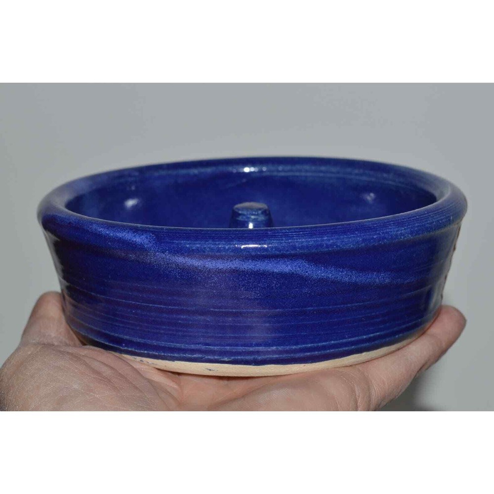 Cobalt Blue Pottery Apple Baker, Round Apple Baking Dish, Signed by Maker