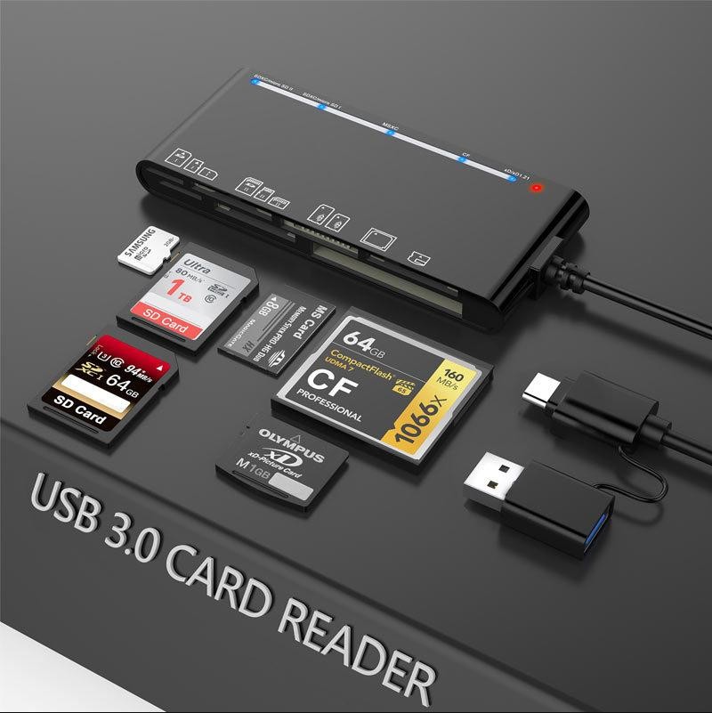 USB 3.0 Memory SD Card Reader, 7 in 1 Adapter Hub for CF, TF, Micro SD, XD, MS