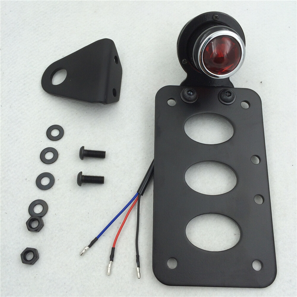 Black Round Side Mount Tail Light License Plate Bracket Chopper Bobber Harley