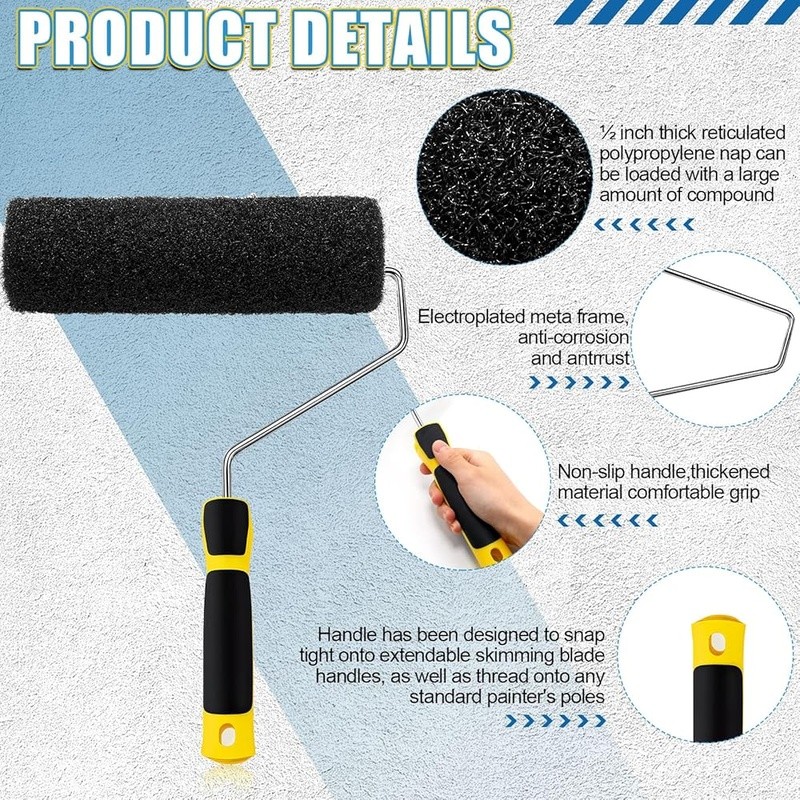 Drywall Compound Roller Set 9in 12in Corner Rollers Ergonomic Stand Easy Cleanup