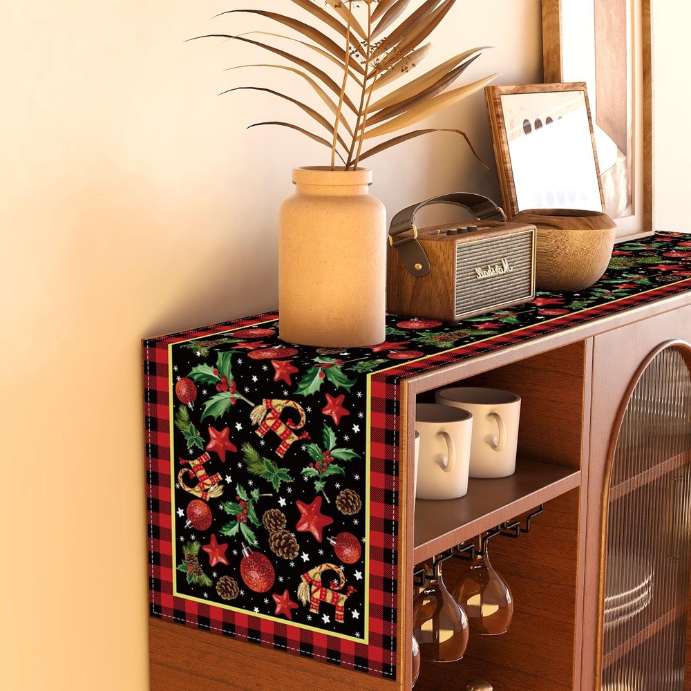 Yule Table Runner Pagan Christmas Tablecloth Scandinavian 13×72'', Natural