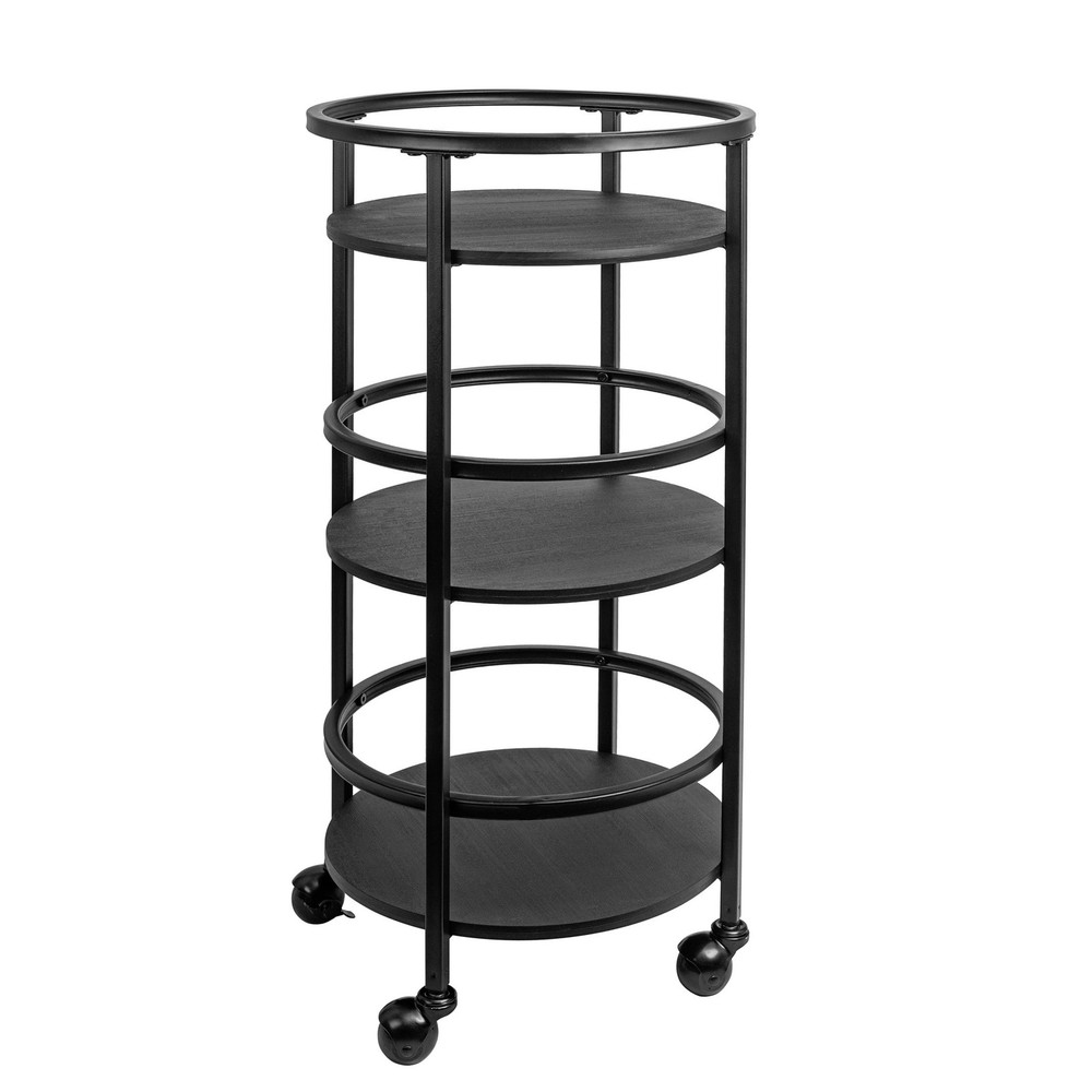 32" 3-Tier Rolling Round Kitchen Storage Bar Cart Black