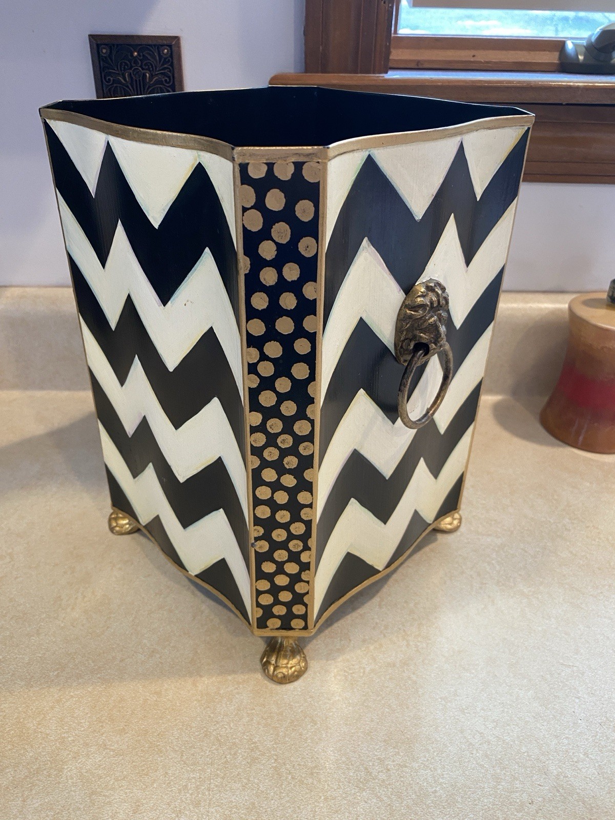 Mackenzie Childs Zig Zag Trash / Waste Basket