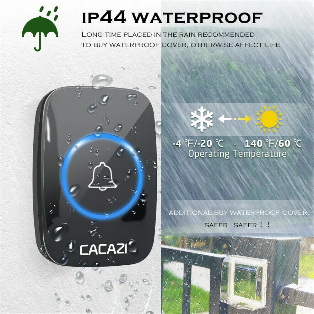 2Set Wireless Doorbell Chime Waterproof Plugin Receiver Adjustable Volume 1000FT