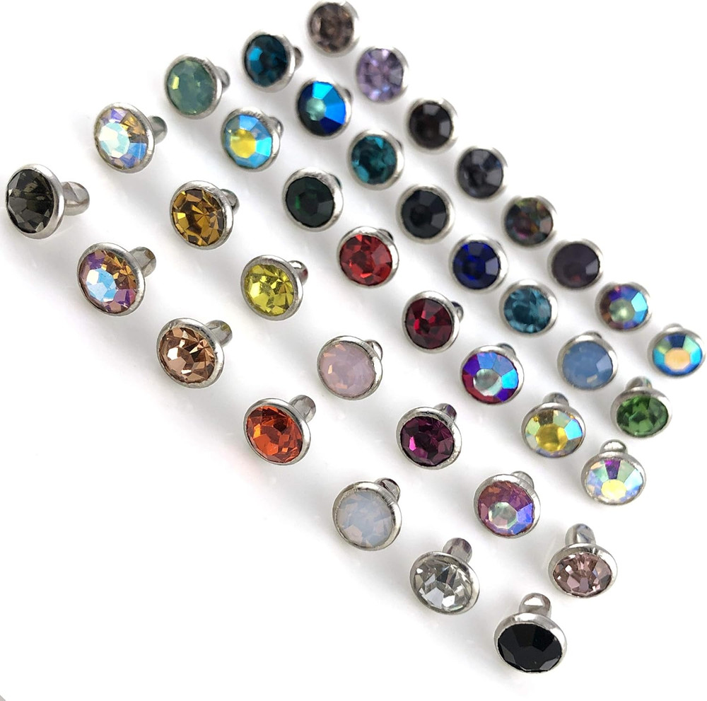 100 Sets 4MM Mixed Colors Cz Crystal Rivets Rhinestone Rivets Studs Rapid Rivets