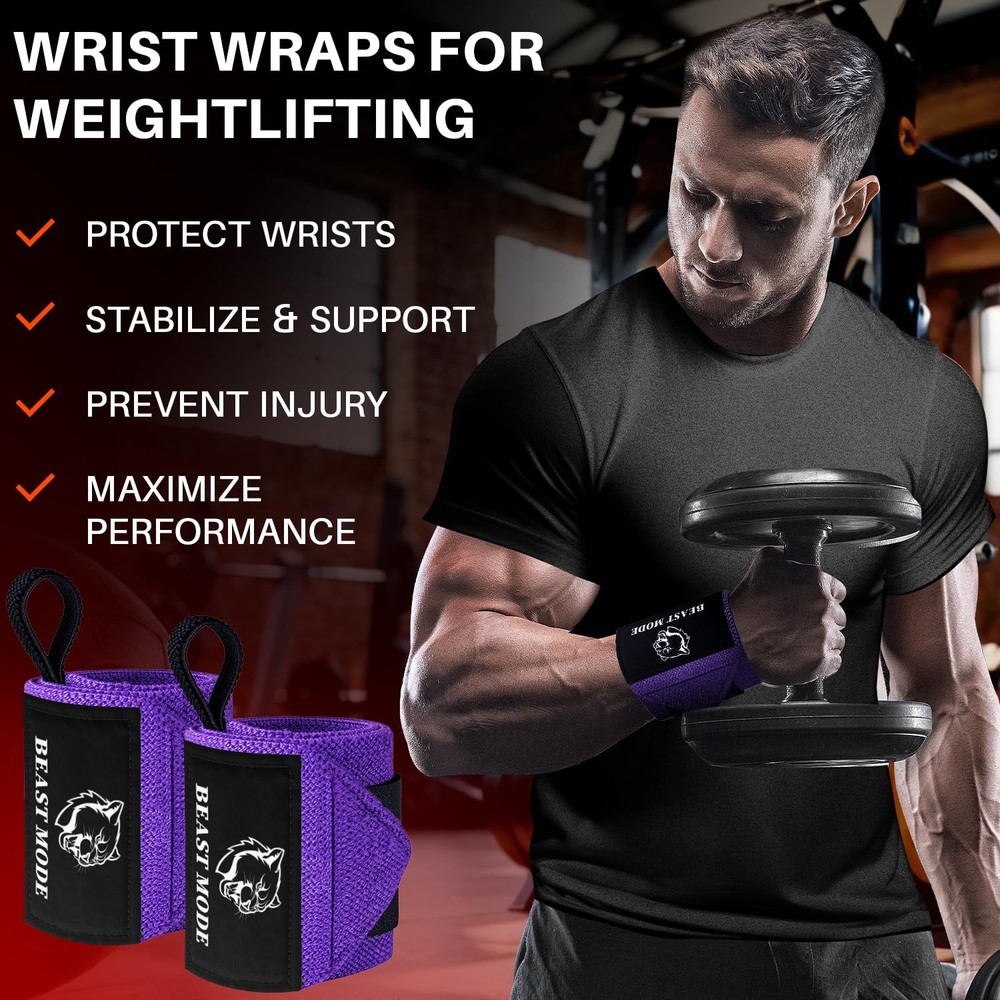 HeavyDuty Weightlifting Wrist Wraps with Thumb Loop for Strength Training