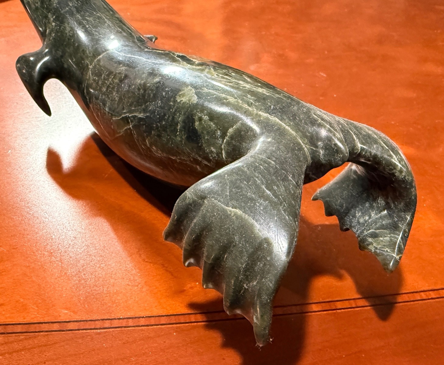 Inuit Serpentine Seal (Otter?) 11" - Signed Ning Ashoona, Beautiful