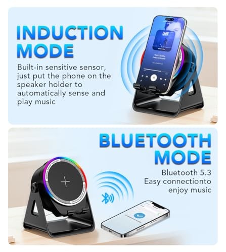 Bluetooth Speaker, 4-in-1 Wireless Induction Speaker & RGB Light Stand Black