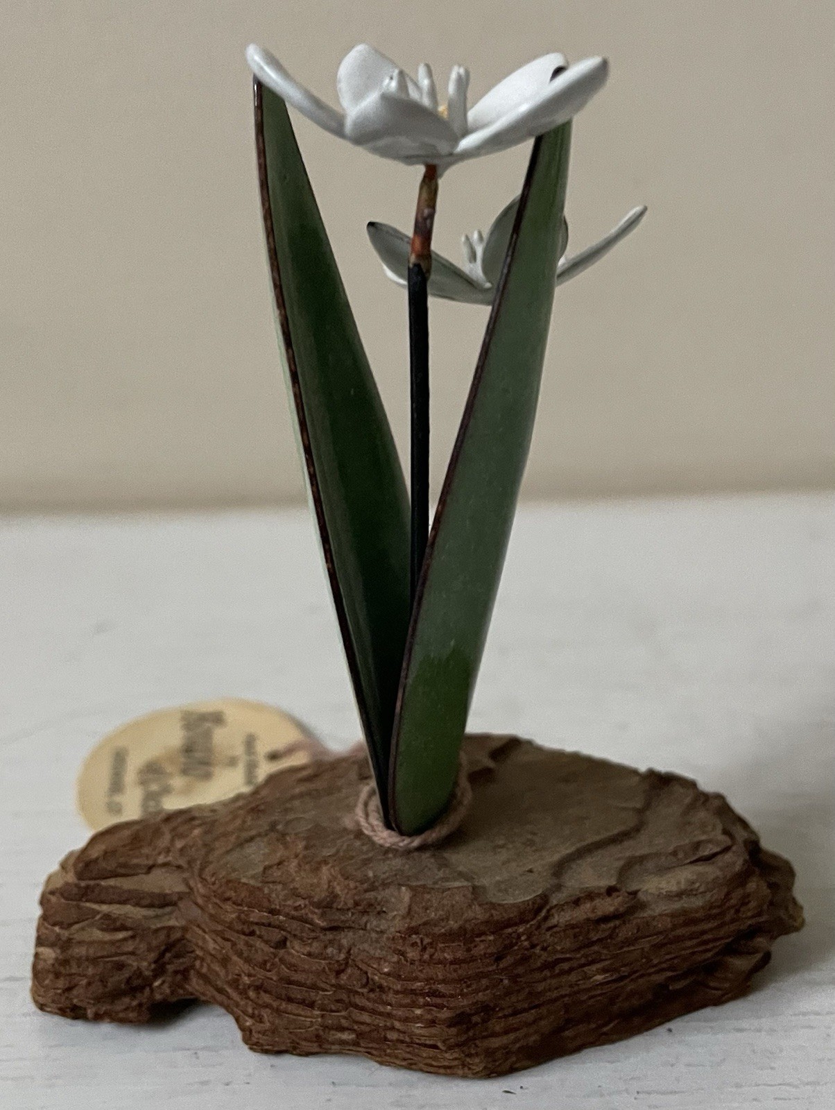 Vintage Bovano Of Cheshire Ornamental Sculpture On Drift Wood & Metal Flowers