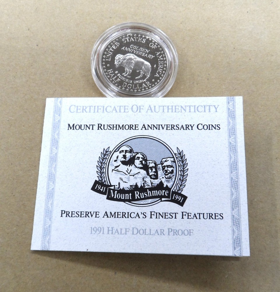 1991 S MOUNT RUSHMORE HALF DOLLAR PROOF W/COA