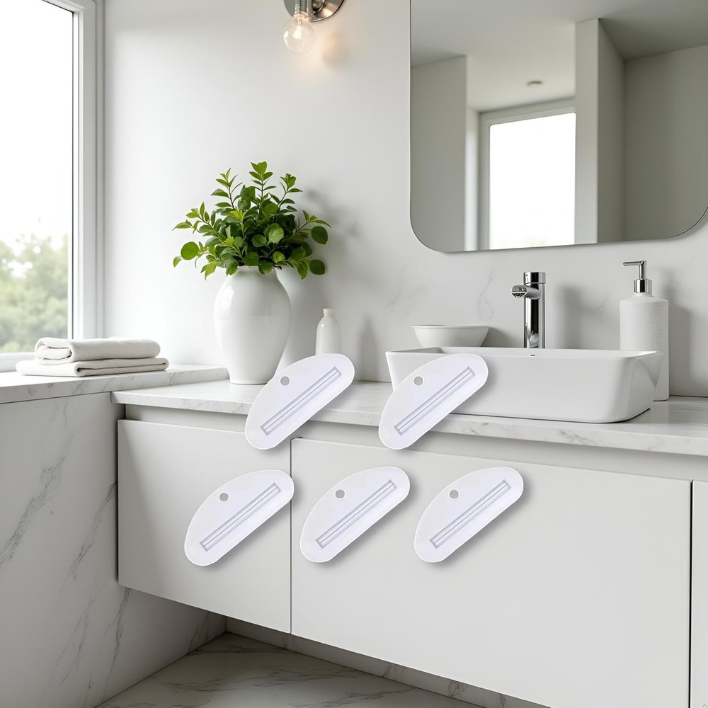 5Pcs White Toothpaste Squeezer,Plastic Toothpaste Tube Squeezer Dispenser,Toothp