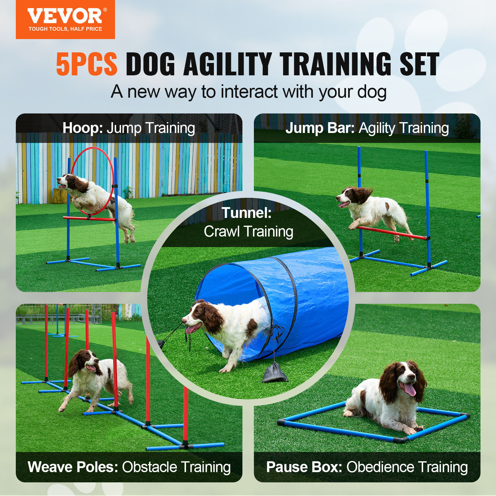 VEVOR Dog Agility Training Kit Obstacle Course Equipment Set Jump Tunnel Outdoor