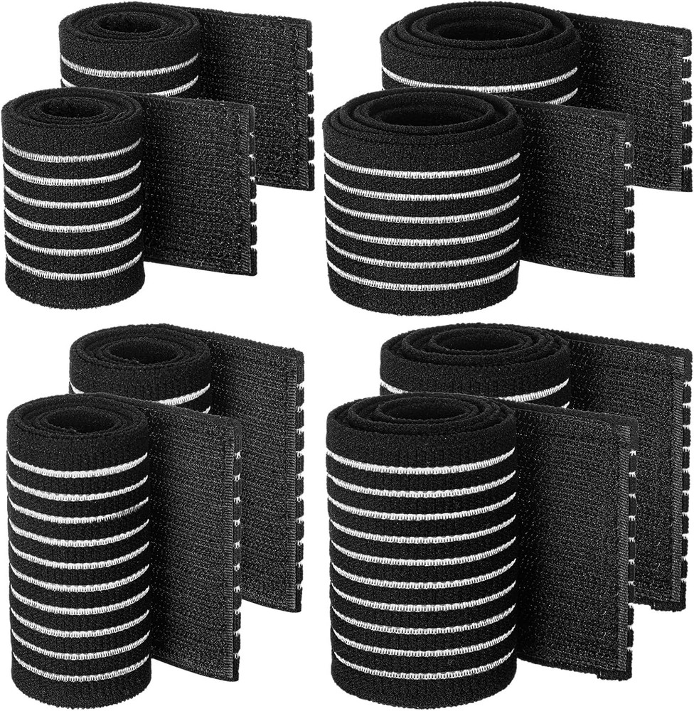 8-Pack Elastic Strap Extenders for Ice Packs, Hook & Loop, 4 Sizes, Black Bundle