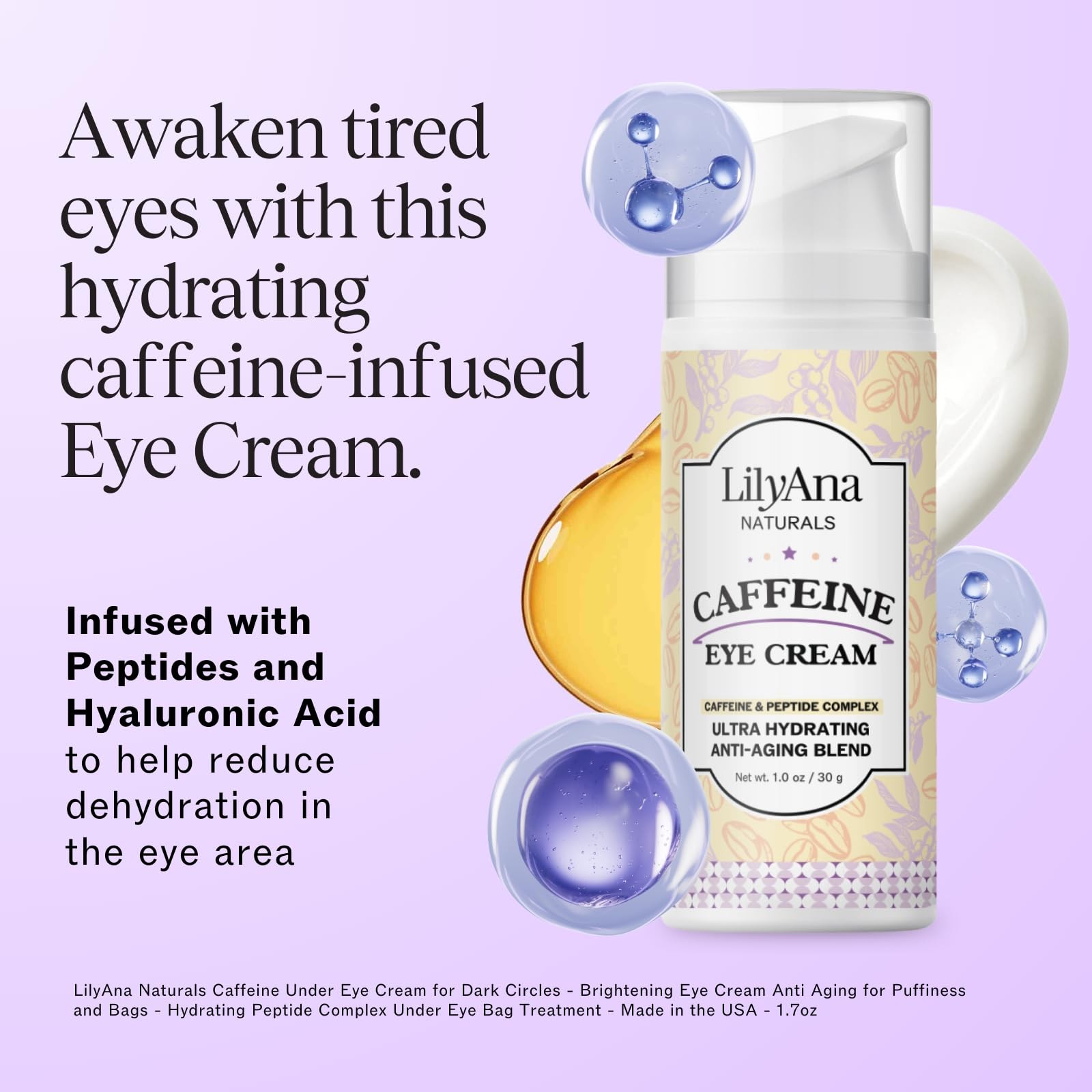 LilyAna Naturals Caffeine Eye Cream: Peptides for Dark Circles, Puffiness, Fine