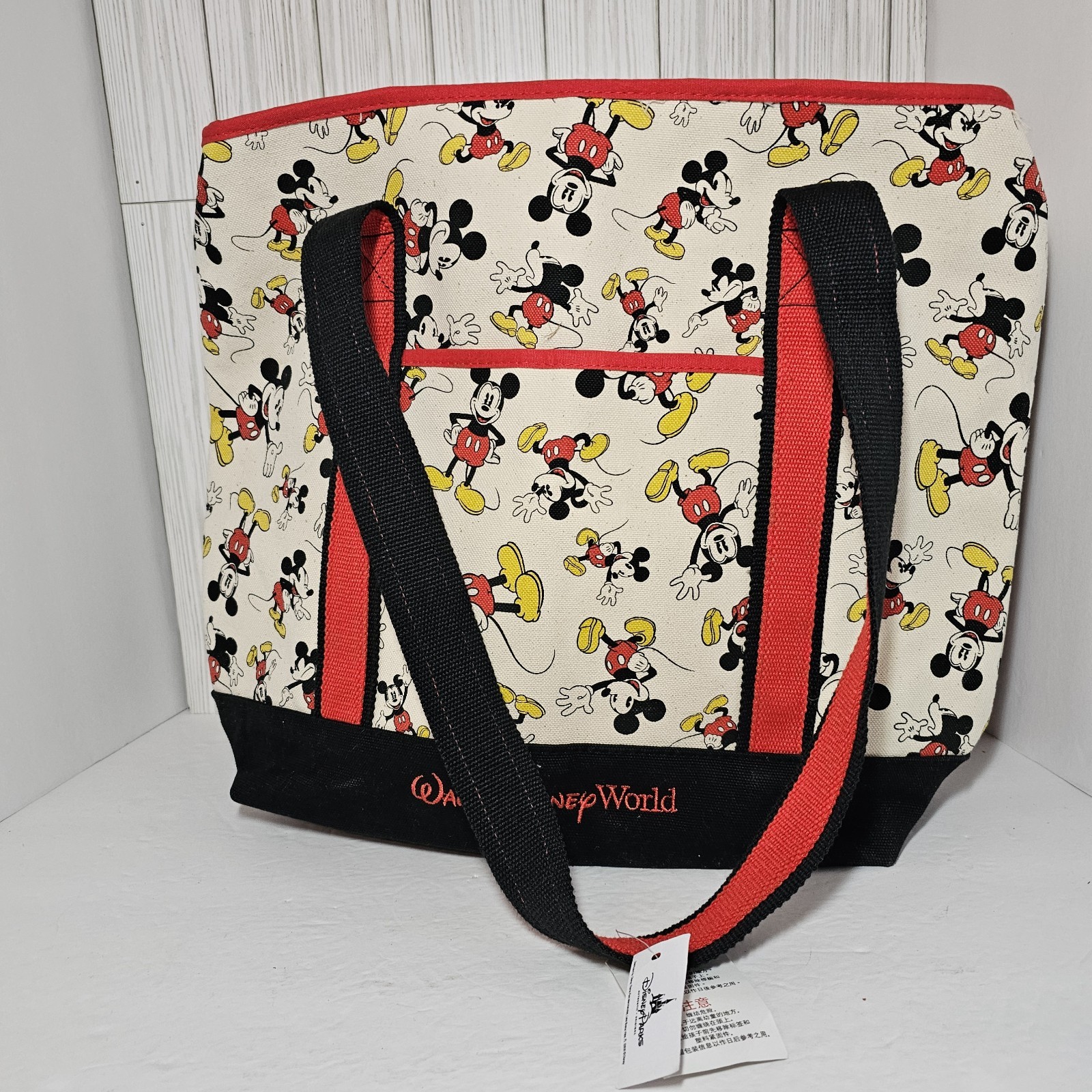 Disney Parks Walt World Canvas Mickey Mouse Allover Tote Bag Heavy Duty Zipper