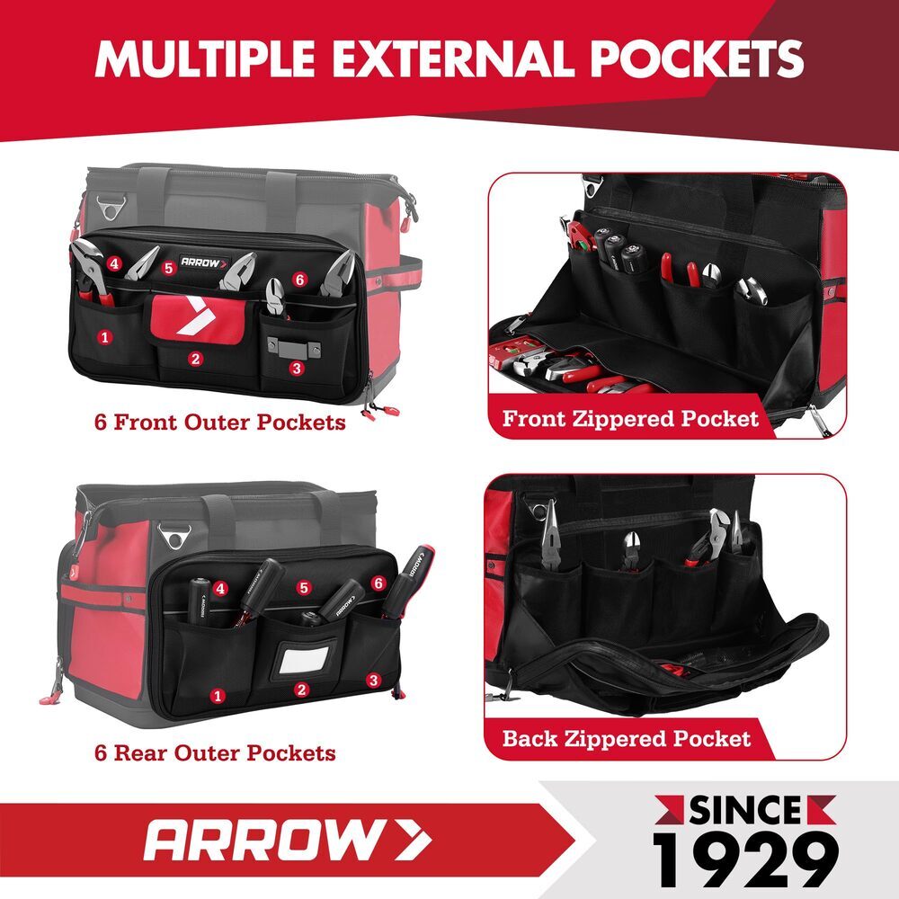 ARROW 17" Large Tool Bag for Men Heavy Duty with Waterproof Hard Base 36 Pockets