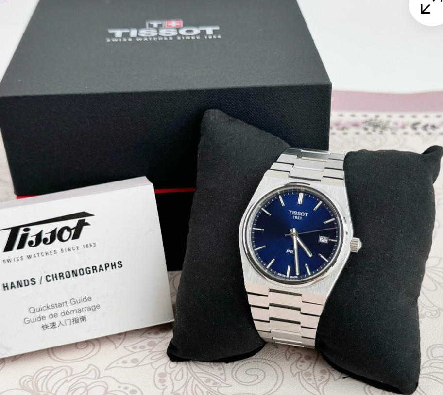 Tissot PRX T137.410.11.041.00 Swiss Quartz Date Watch Blue Dial Box & Papers