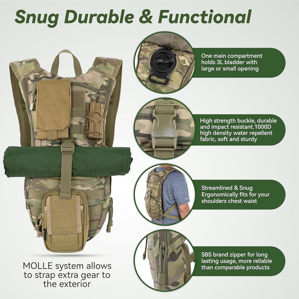 Tactical Molle Hydration Pack Backpack with 3L TPU Water Bladder, Military Da...